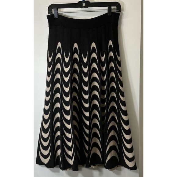 KIKIT Skirt Tan/Black Size M A-Line Knee Length Geometric Pull On Cotton Blend - Picture 2 of 10